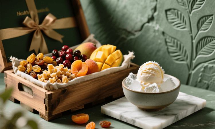 هدیه سالم با میوه خشک و بستنی خشک