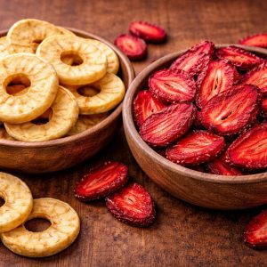 تصویر زیبا از بسته‌ بندی سیب و توت فرنگی خشک