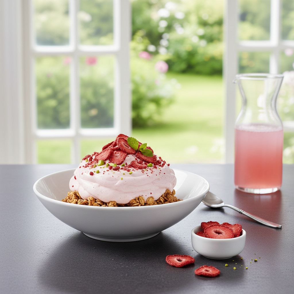 کاسه اسموتی با تزیینات توت فرنگی خشک